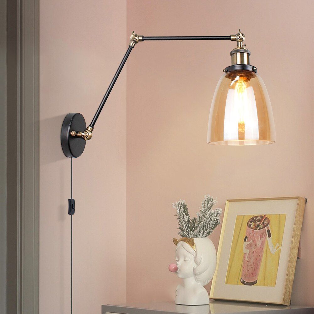 Nordic Led Wall Lamp With Switch Long Pole Background Reading Rocker Glass