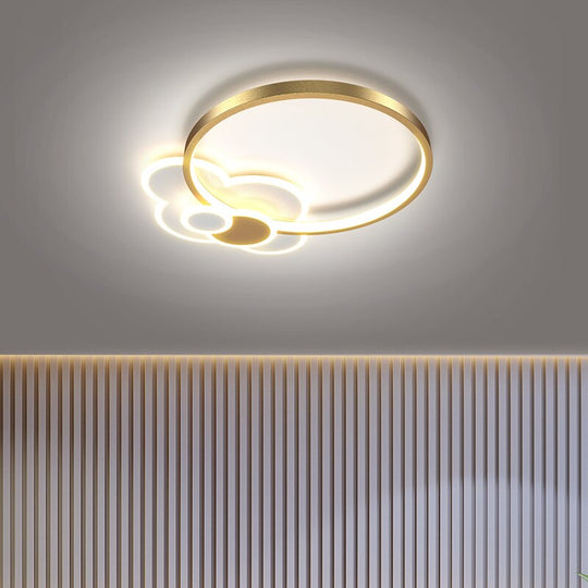 Nordic Living Room Chandeliers Atmosphere Led Ceiling Lamps Personality Golden Ring Bedroom Lamp