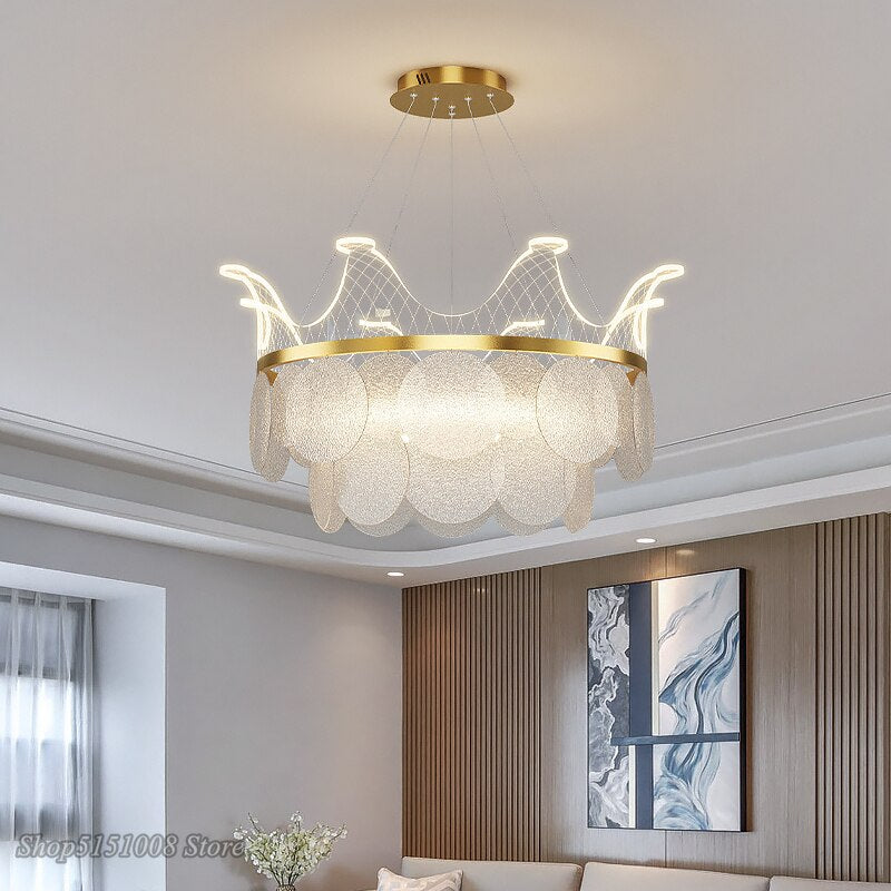Modern Luxury Crown Chandelier Romantic Led Lustre Hanging Lamp Dimmable Pendant Lamp Living Room