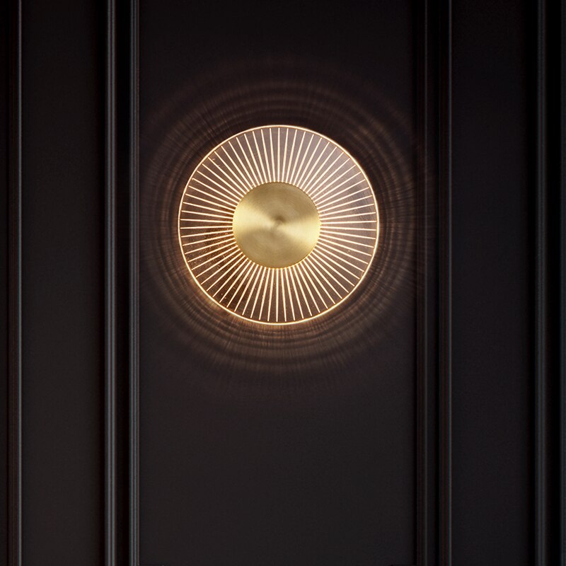 Modern Copper Wall Lamp Golden Round High Light Transmittance Acrylic Living Room Sofa Background