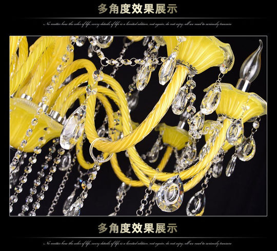 Sunbeam Majesty: Elegant Yellow Crystal Chandelier For Living Room Dining And Bedroom - Luxurious