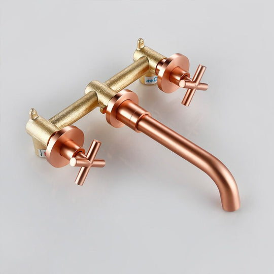Modern Brushed Rose Gold Brass Double Cross Handle Bath Wall Mounted 3 Hole Water Bathroom Home