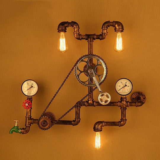 Vintage Retro Loft Industrial Wind Light Personality Water Pipe Gear Wall Lamp For Restaurant Bar