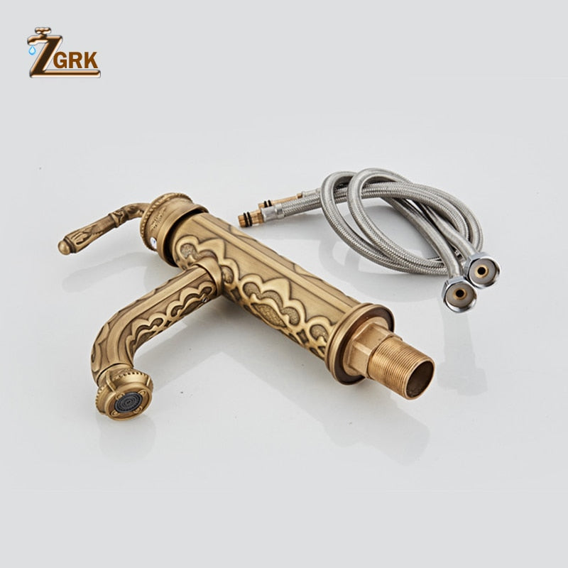 Basin Faucets Solid Brass Vintage Antique Bathroom Faucet Single Handle 360 Degree Swivel Spout Hot