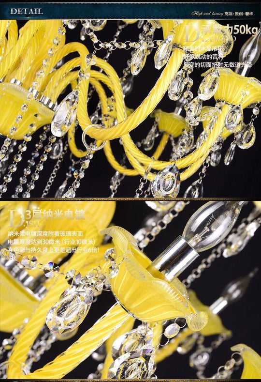 Sunbeam Majesty: Elegant Yellow Crystal Chandelier For Living Room Dining And Bedroom - Luxurious