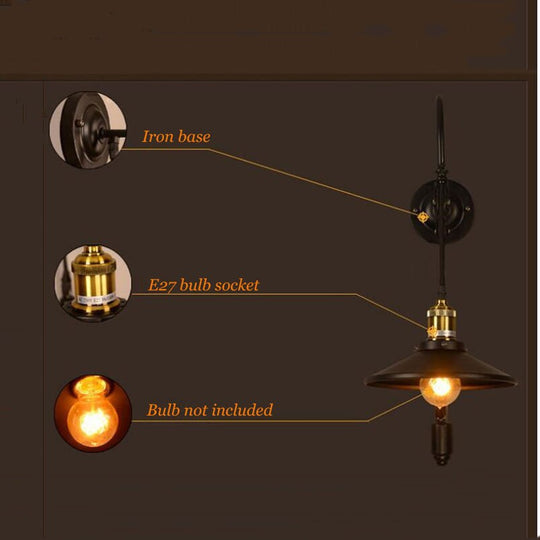 Vintage Retro Loft Wall Lamp Adjustable Iron Lifting Pulley Bedroom Study Office Restaurant Cafe