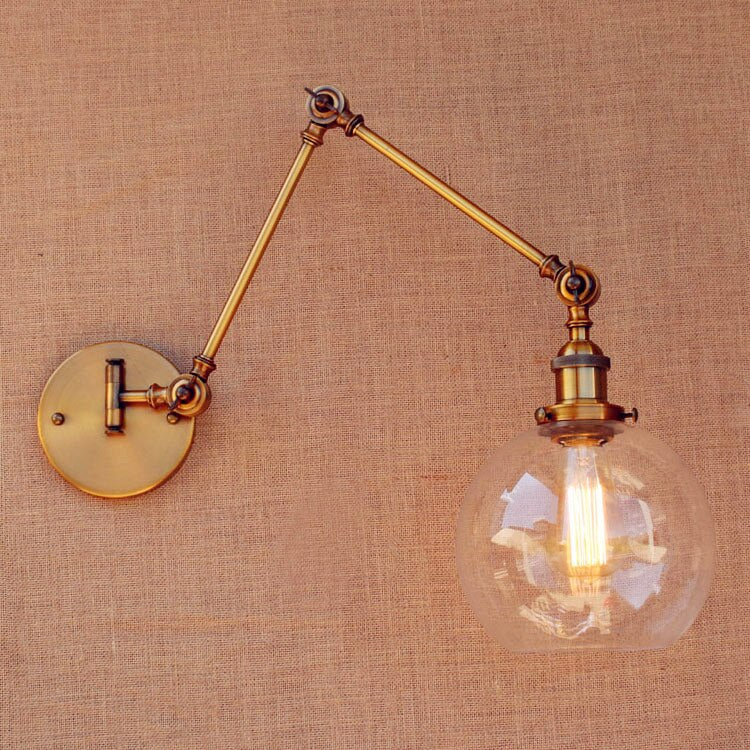 Brass Glass Ball Vintage Wall Lights Fixtures Edison Swing Long Arm Light Loft Industrial Lamp