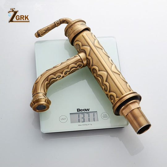 Basin Faucets Solid Brass Vintage Antique Bathroom Faucet Single Handle 360 Degree Swivel Spout Hot