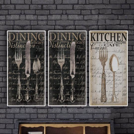 Vintage Cutlery Canvas Art: Knives And Forks Posters Prints Wall Painting