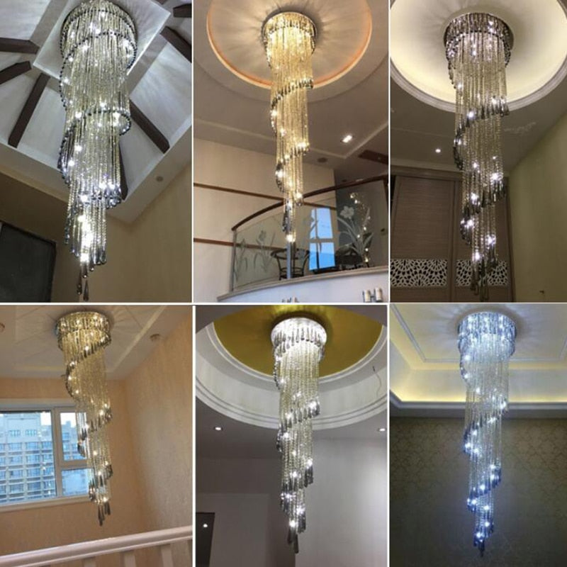 Modern Chandelier For Smoky Gray Crystal Luxury Fixtures Long Interior Stairway Lighting Corridor