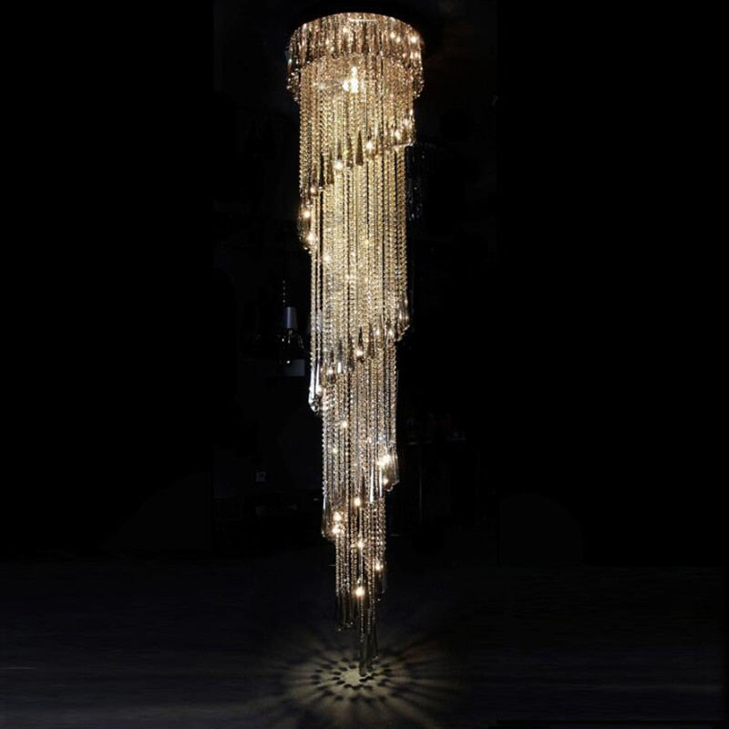 Modern Chandelier For Smoky Gray Crystal Luxury Fixtures Long Interior Stairway Lighting Corridor