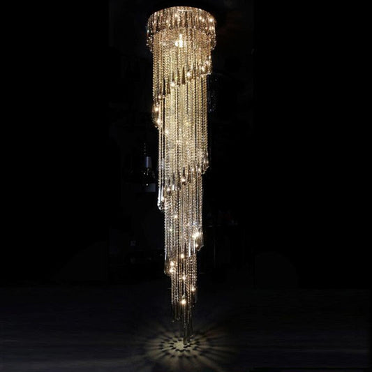 Modern Chandelier For Smoky Gray Crystal Luxury Fixtures Long Interior Stairway Lighting Corridor