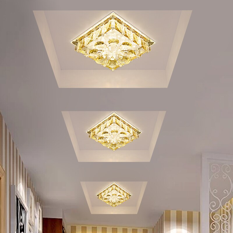 Modern Fashion Square Crystal Ceiling Light Home Corridor Deco Surface Mounted Entrance Aisle Led