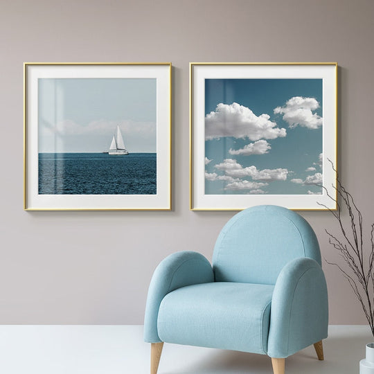 Nordic Blue Sky Sea Lighthouse And Clouds Canvas Art Poster Wall Painting