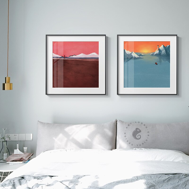 Scandinavian Abstract Landscape Canvas Poster: Modern Mountain Painting Wall Painting
