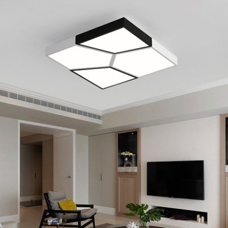 Modern Minimalist Led Ceiling Lamp Creative Geometric Black / White Dimmable Nordic Living Room