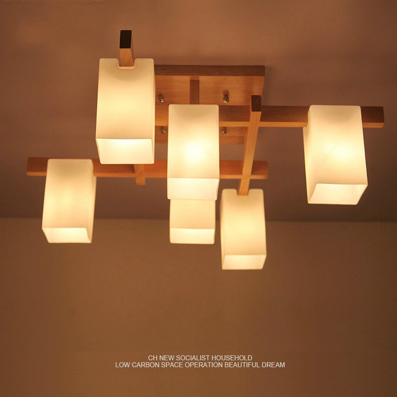 Nordic Minimalist Creative Led Wood Style Living Room Ceiling Lamp Personality Japanese Home Deco