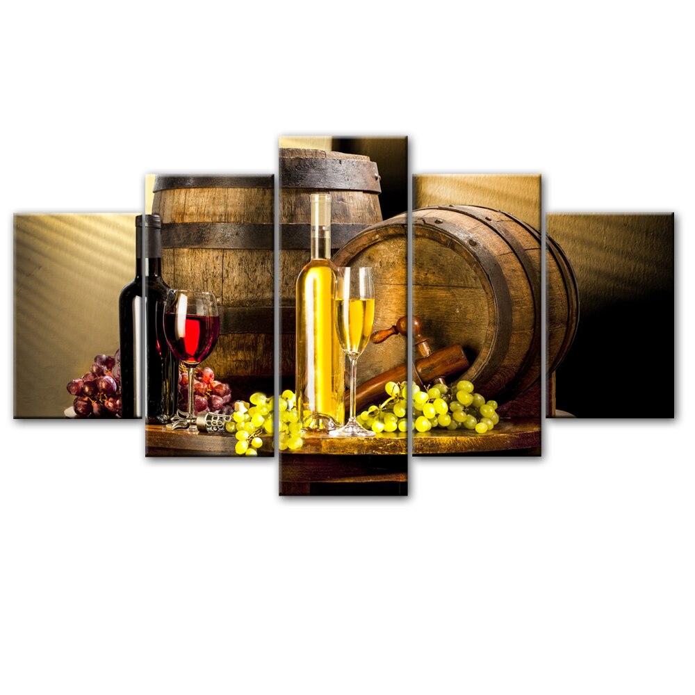 Five - Panel Grape Wine - Themed Canvas Wall Art For Kitchen And Bar Decor Painting