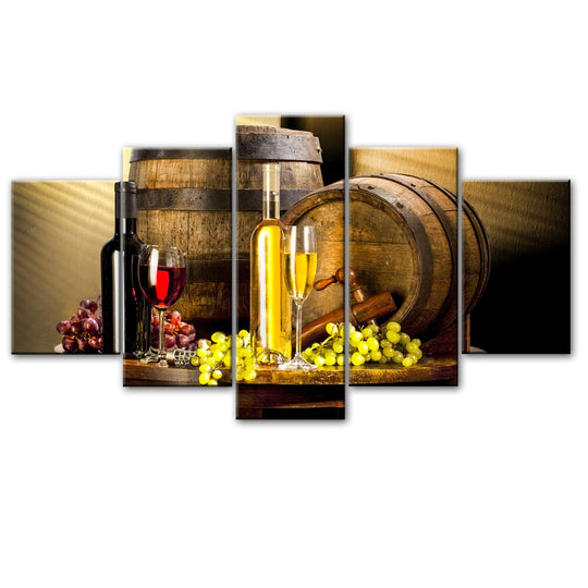 Five - Panel Grape Wine - Themed Canvas Wall Art For Kitchen And Bar Decor Painting