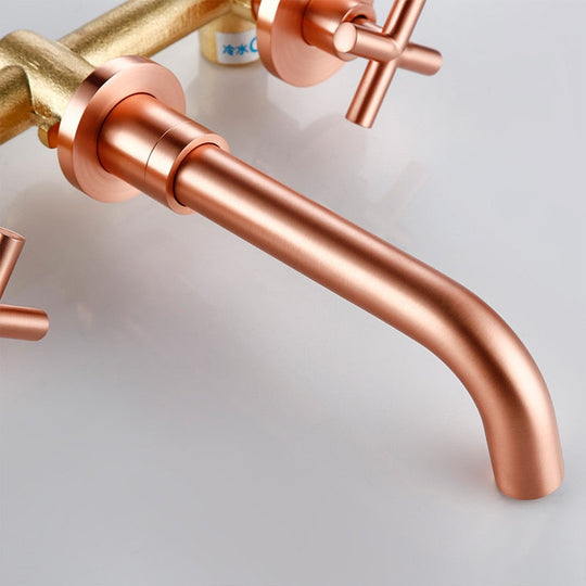 Modern Brushed Rose Gold Brass Double Cross Handle Bath Wall Mounted 3 Hole Water Bathroom Home