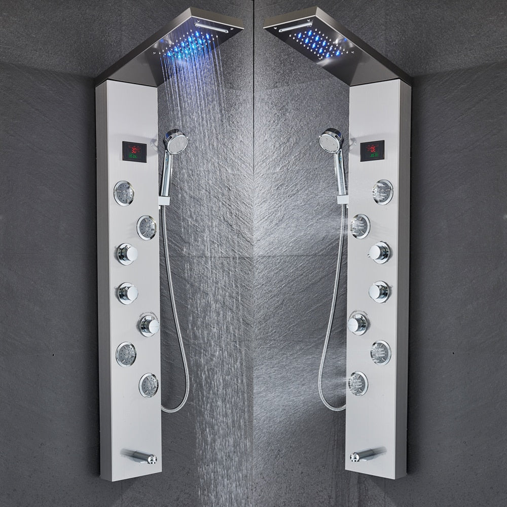 Newly Luxury Black/Brushed Bathroom Shower Faucet Led Panel Column Bathtub Mixer Tap With Hand