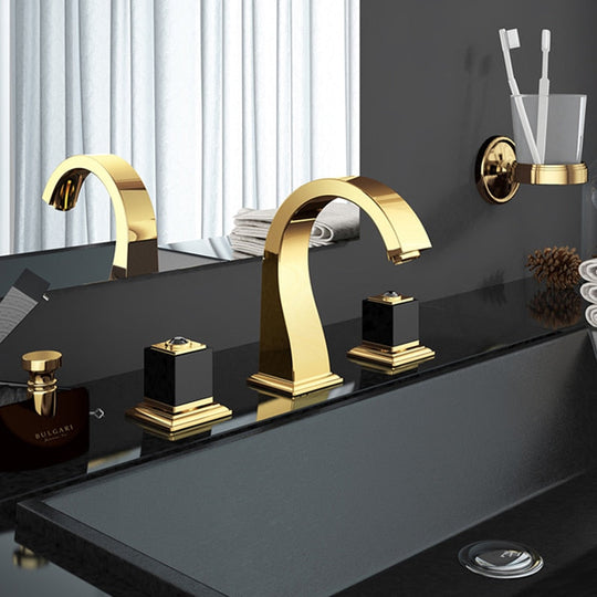 Basin Faucets Bathroom Sink Faucet Brass Golden Paint 3 Holes Double Handle Luxury Bathbasin