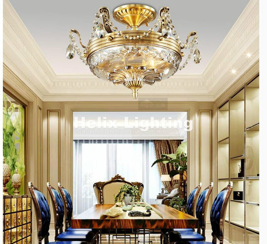 Art Deco Bronze Style Crystal Ceiling Light - Semi Flush Design For Living Room Home Decoration