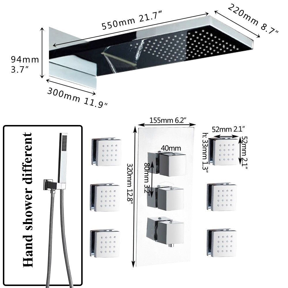 Wall Mount Thermostatic Bathroom Rain Waterfall Shower Faucets Chrome Set Bathtub Mixer Faucet Tap