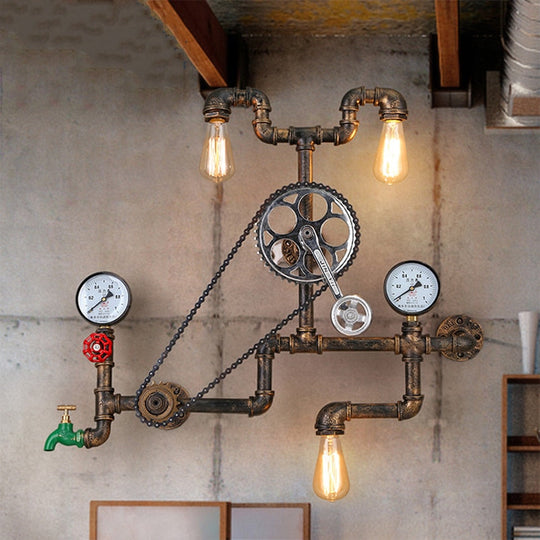 Vintage Retro Loft Industrial Wind Light Personality Water Pipe Gear Wall Lamp For Restaurant Bar