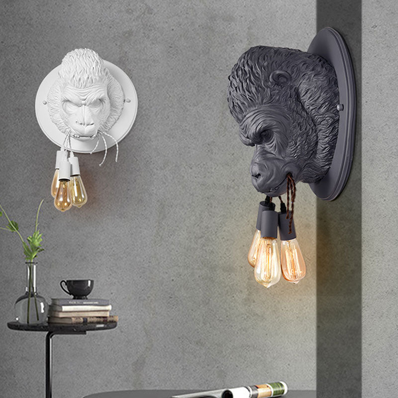 Retro Modern Resin Gorilla Wall Lamp - Nordic Led Sconce For Loft Bedroom Home Decor Unique Light