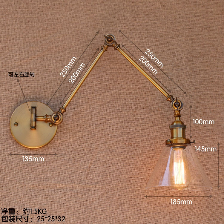 Brass Glass Ball Vintage Wall Lights Fixtures Edison Swing Long Arm Light Loft Industrial Lamp