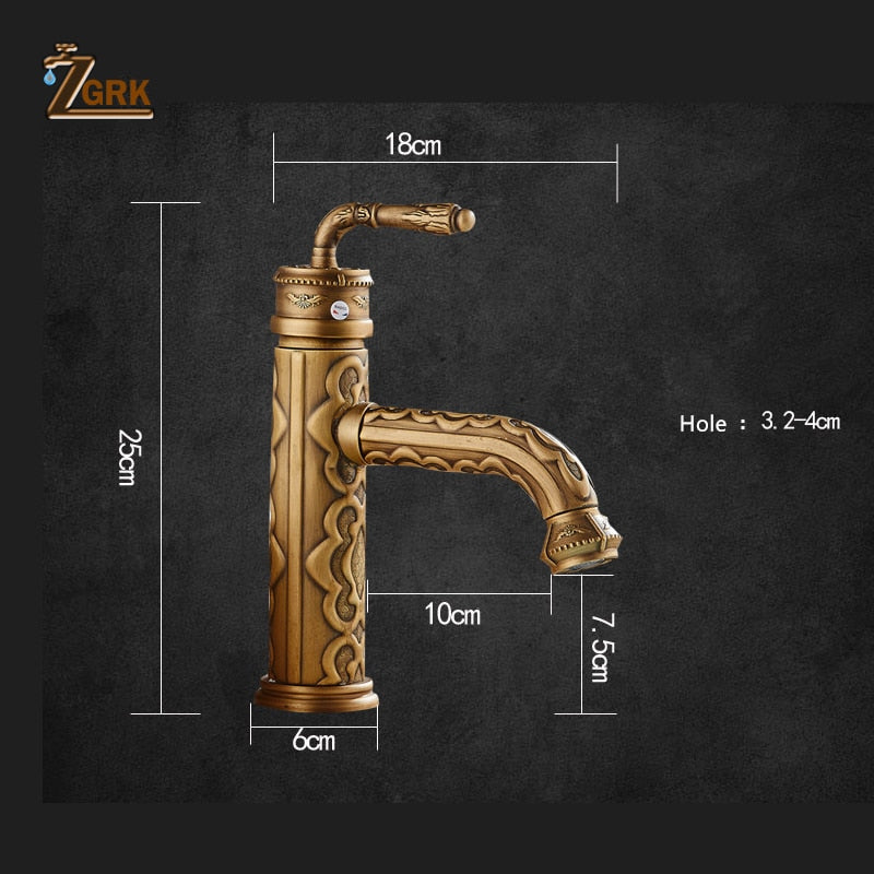 Basin Faucets Solid Brass Vintage Antique Bathroom Faucet Single Handle 360 Degree Swivel Spout Hot