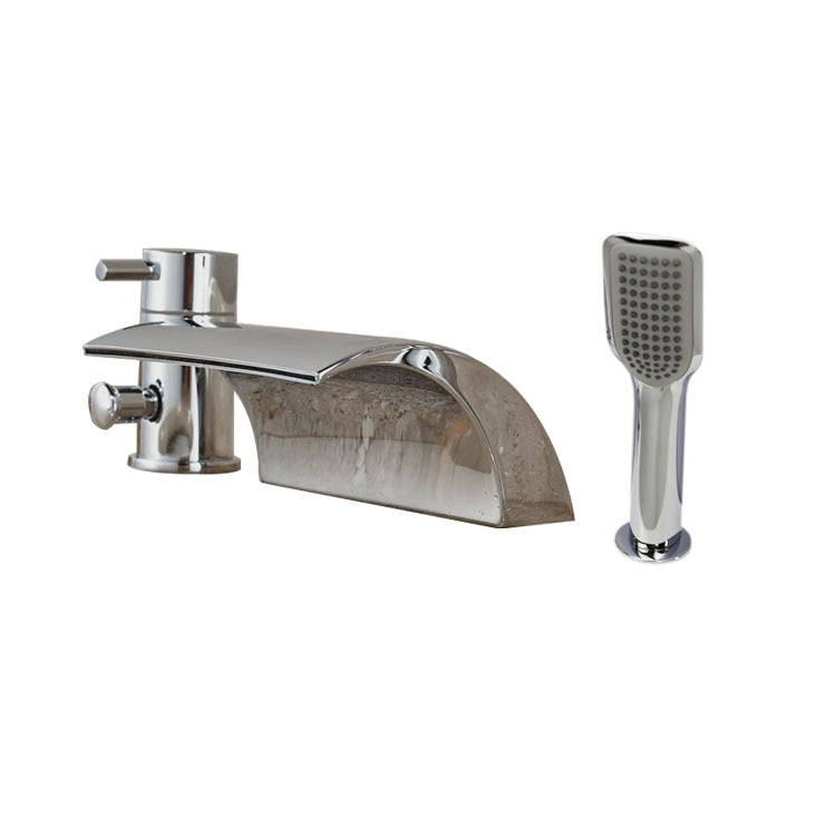 Deck Mount 3Pcs Waterfall Bathtub Faucet Single Handle Handheld Tub Mixer Taps Chrome Widespread