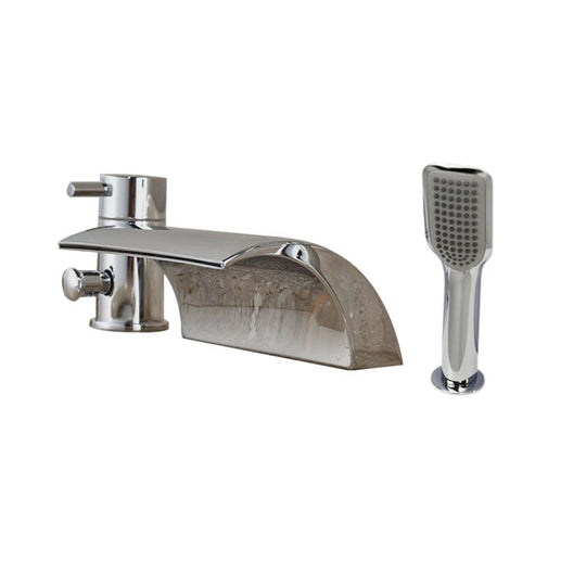 Deck Mount 3Pcs Waterfall Bathtub Faucet Single Handle Handheld Tub Mixer Taps Chrome Widespread