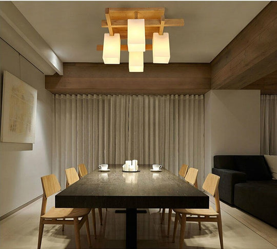 Nordic Minimalist Creative Led Wood Style Living Room Ceiling Lamp Personality Japanese Home Deco