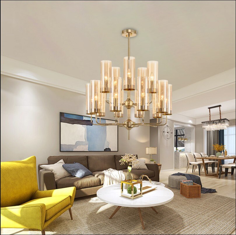 Frida - Blue Cognac Glass Led Chandeliers For Elegant Living Spaces Pendant Light