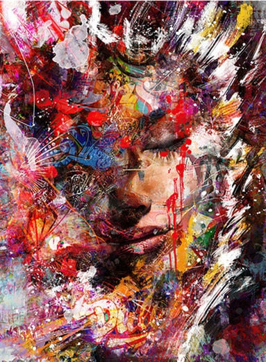 Abstract Woman Portrait Graffiti Canvas - Modern Art For Living Room Decor 40X60Cm Unframed / Jk757