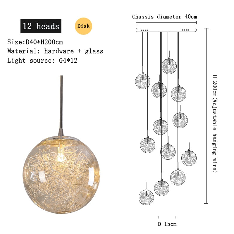 Staircase Led Chandelier Duplex Apartment Living Room Dining Glass Spherical Villa Hollow Stairwell