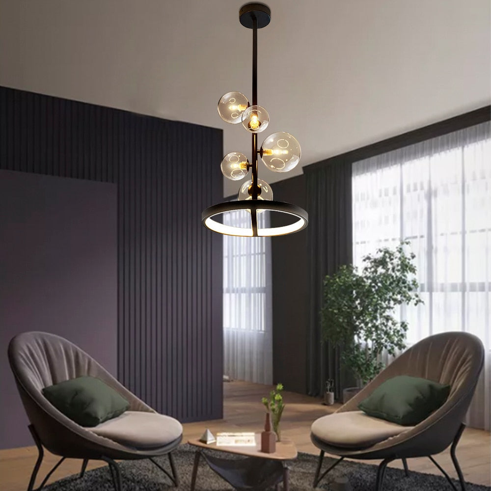 Nordic Pendant Lamp Led 28 48Cm Circle Ceiling Hanging Chandelier Black Loft Living Dining Room