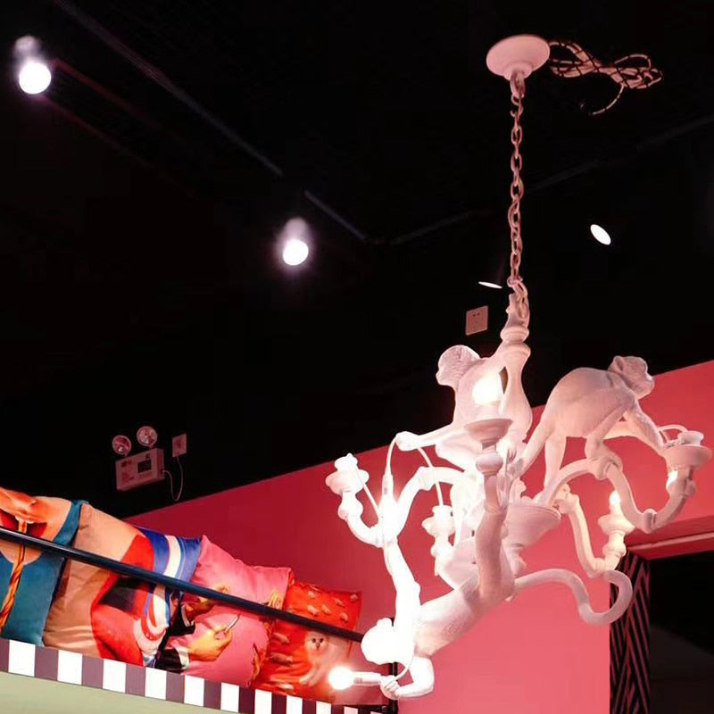 Italian Designer White Monkey Chandeliers - Atmosphere Lamp For Living Room Creative Home Decor