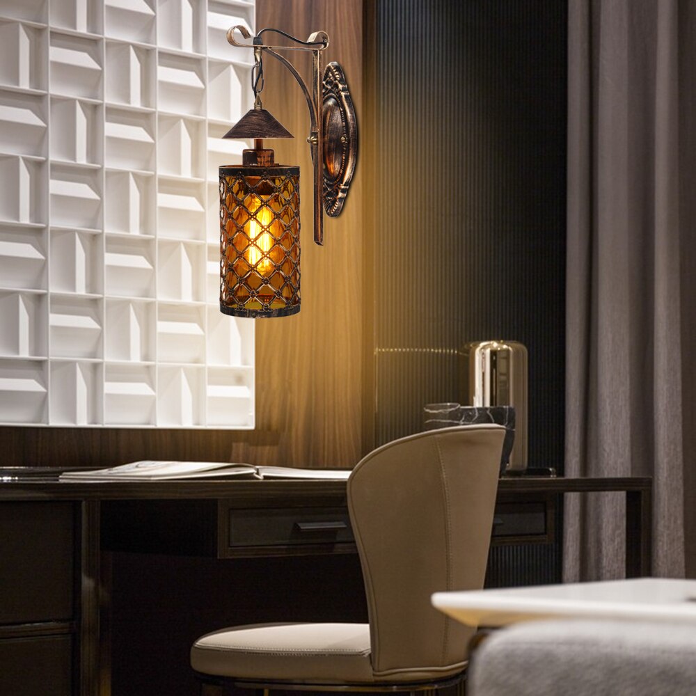 Artpad Chinese Style Vintage Indoor Bathroom Wall Led Light Bedside Glass Kerosene Lamp Bar