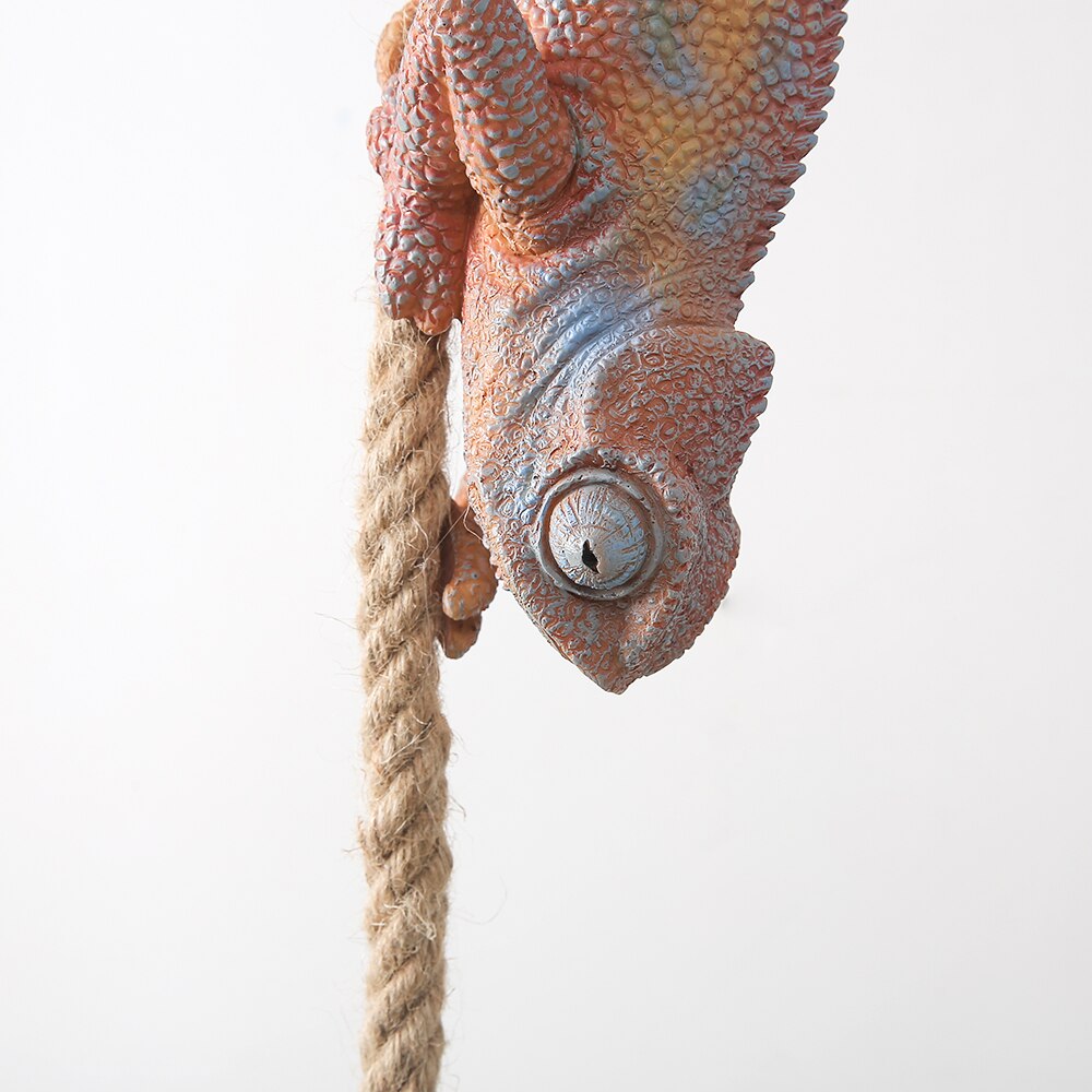 Artistic Resin Chameleon Pendant Light - White Hemp Rope Lamp For Living Room Study Unique Led