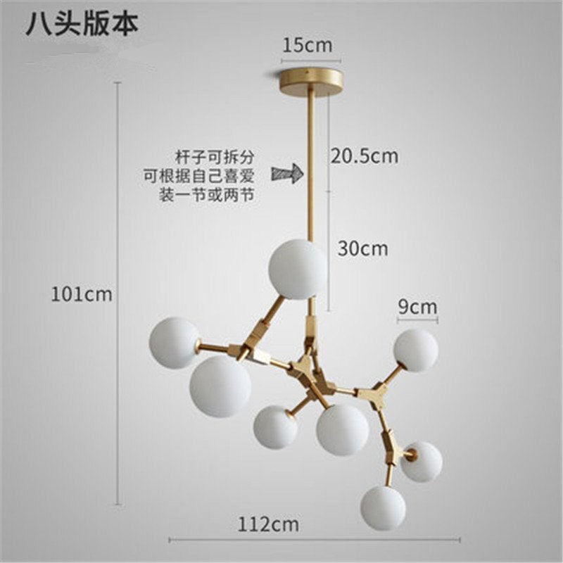 Nordic Living Room Chandelier Lighting Modern Art Dinning Room Bedroom Iron Tree Stick Hanging