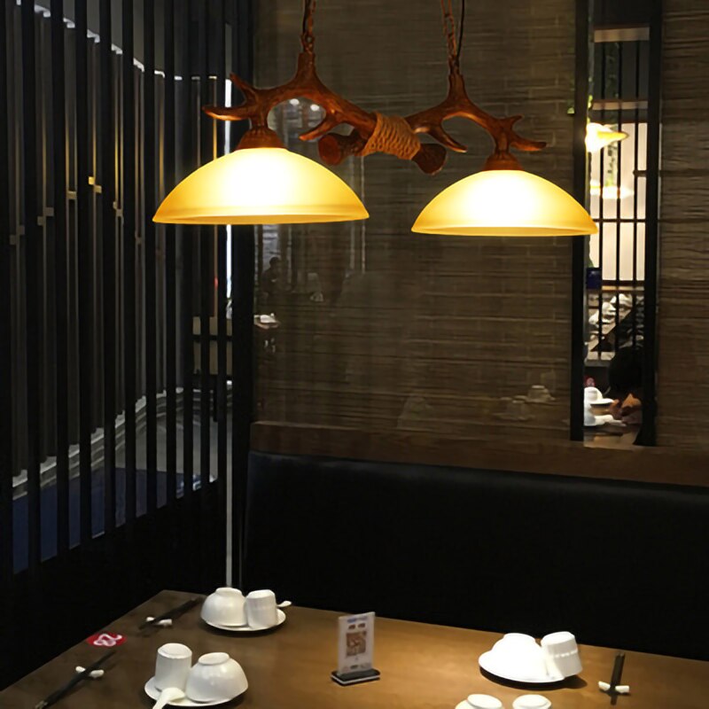 Retro Industrial Style Double Antler Chandelier Creative Resin Restaurant Droplight Lustre Cafe