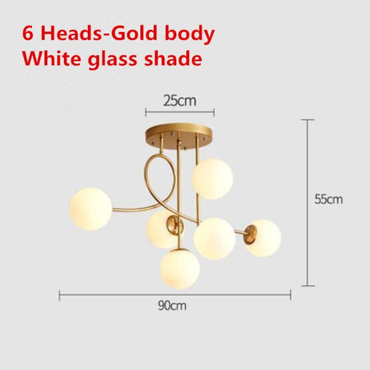 Modern Led Ceiling Lights Glass Ball Nordic Lighting Living Dining Bedroom Kitchen Indoor Golden