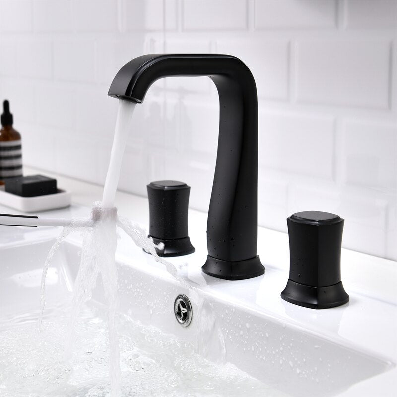 Bathroom Basin Sink Faucets Brass Widespread Mixer Tap Copper Hot & Cold Lavatory Crane 3 Hole