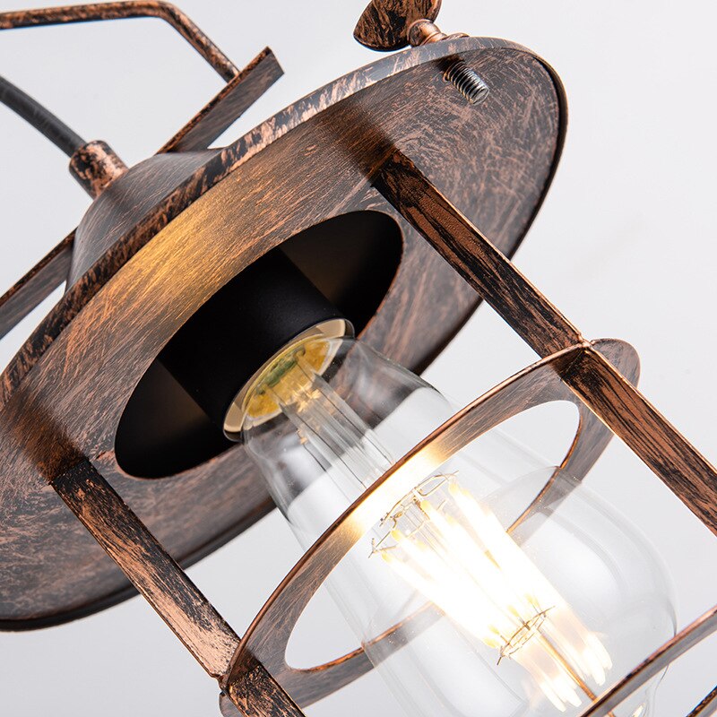 Rustic Farmhouse Hanging Light Fixtures Antique Copper Black D18Cm E27 Socket Vintage Metal Pendant