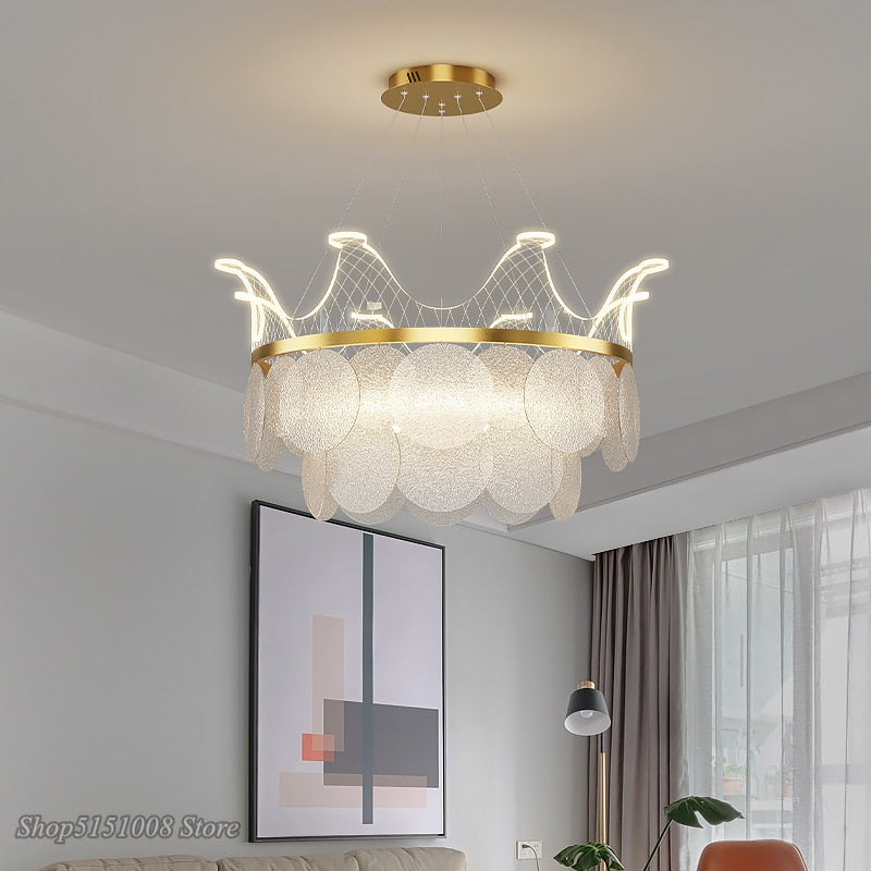 Modern Luxury Crown Chandelier Romantic Led Lustre Hanging Lamp Dimmable Pendant Lamp Living Room