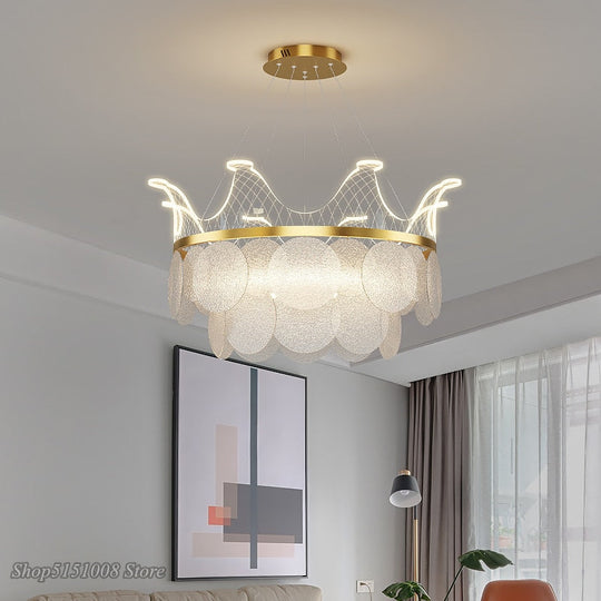 Modern Luxury Crown Chandelier Romantic Led Lustre Hanging Lamp Dimmable Pendant Lamp Living Room