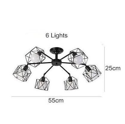 American Black Dendron Iron Cage Ceiling Lamp Kitchen Bedroom Living Room Modern Chandelier